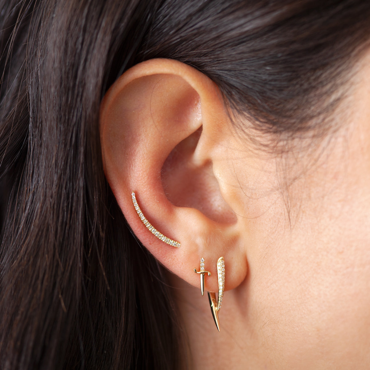 Diamond Ear Cuff With Diamond Stud Chain - Zoe Lev Jewelry