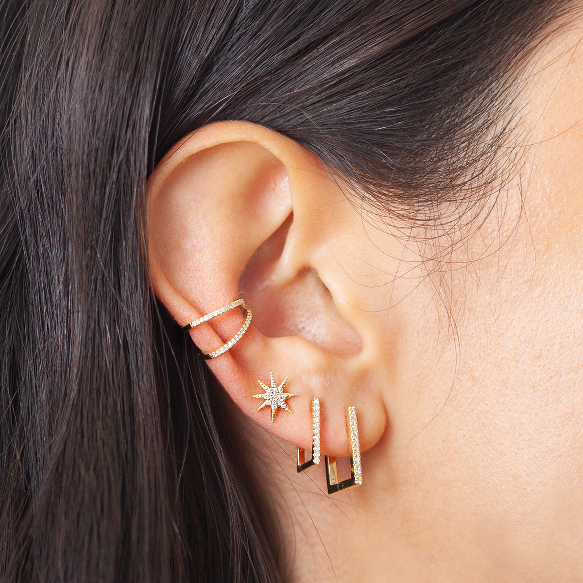 Diamond Square Huggie Earrings SAMPLE SALE Zoe Lev Jewelry