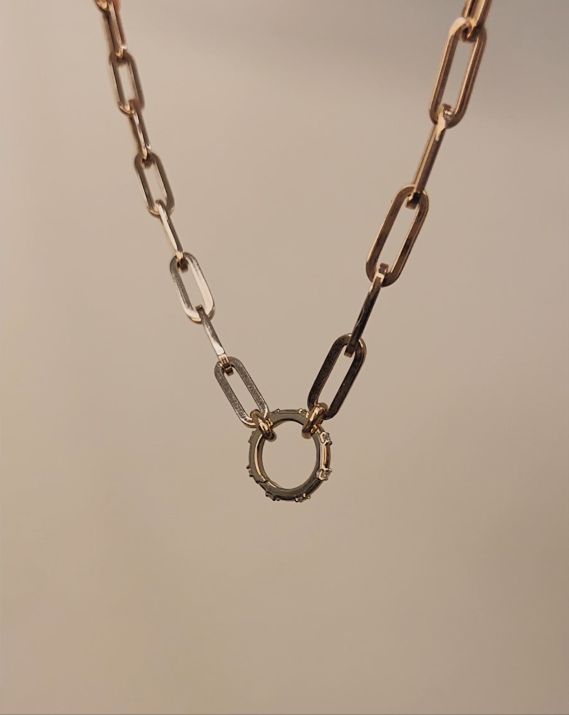 14k Gold Large Paper Clip Chain with Diamond Enhancer Necklace