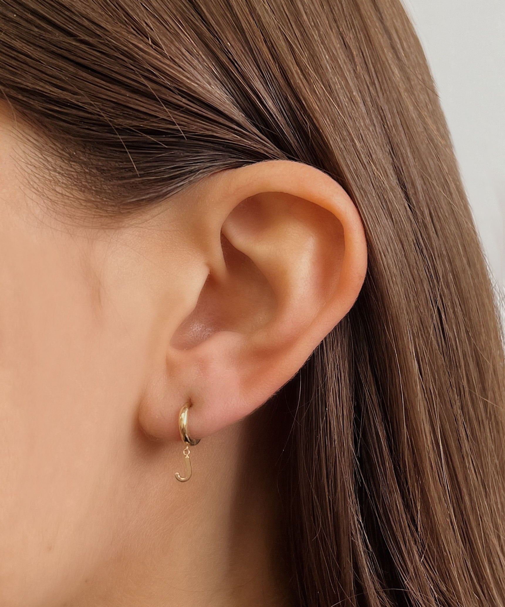 14k Yellow Gold Mini Huggie Earring with Initial 'J' SAMPLE SALE Zoe Lev Jewelry