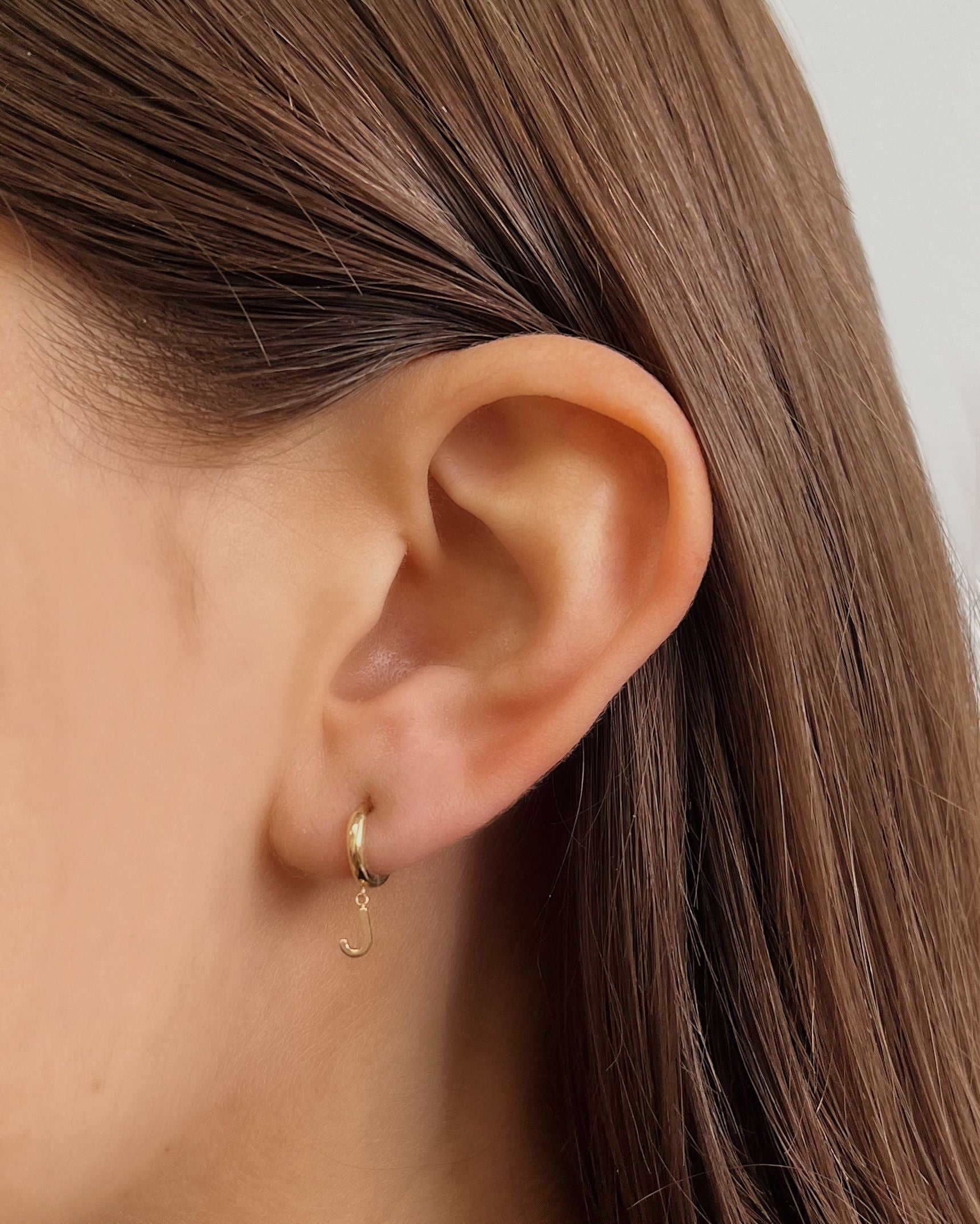 14k Yellow Gold Mini Huggie Earring with Initial 'J' SAMPLE SALE Zoe Lev Jewelry