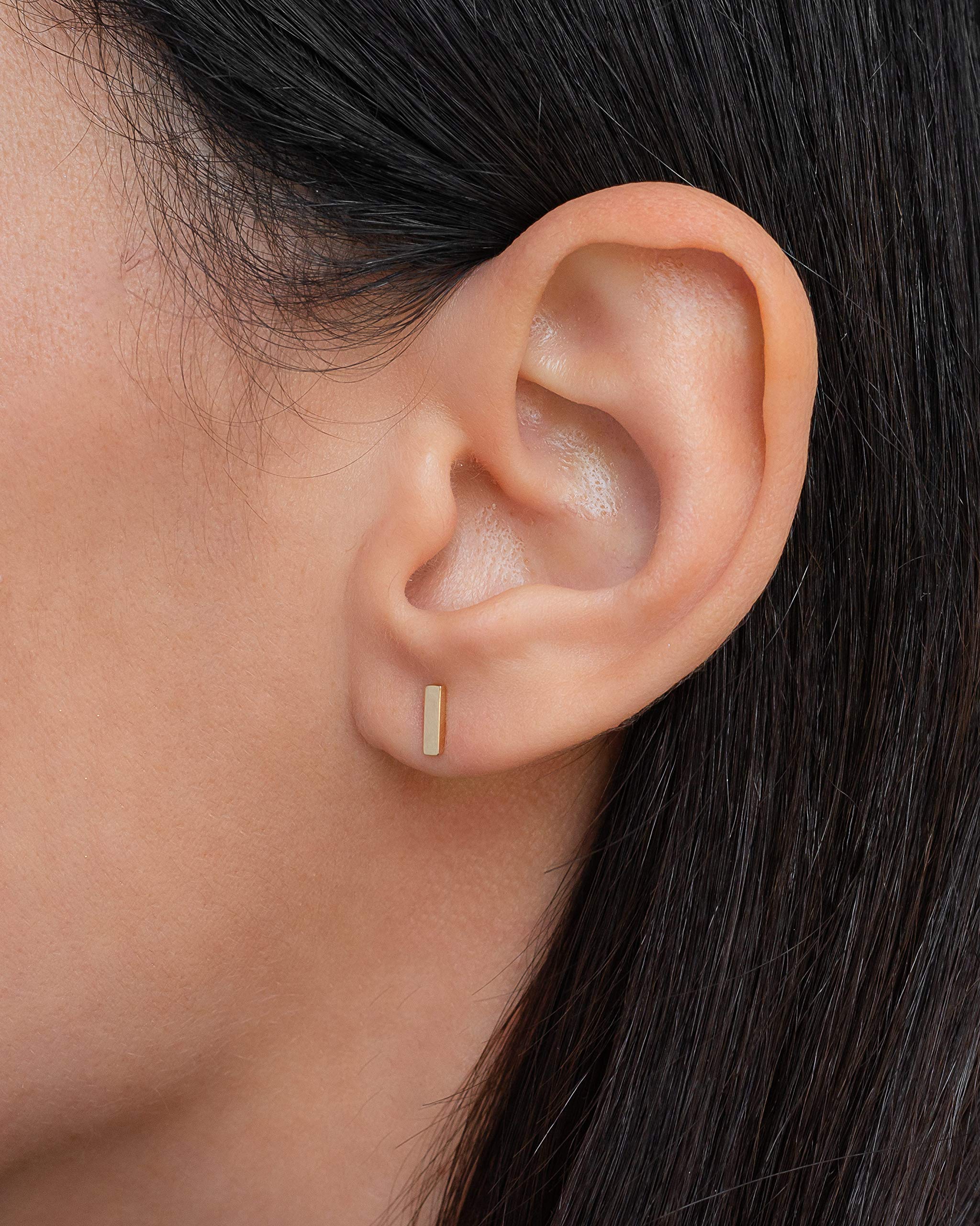 14k Gold Mini Bar Stud Earrings - Zoe Lev Jewelry