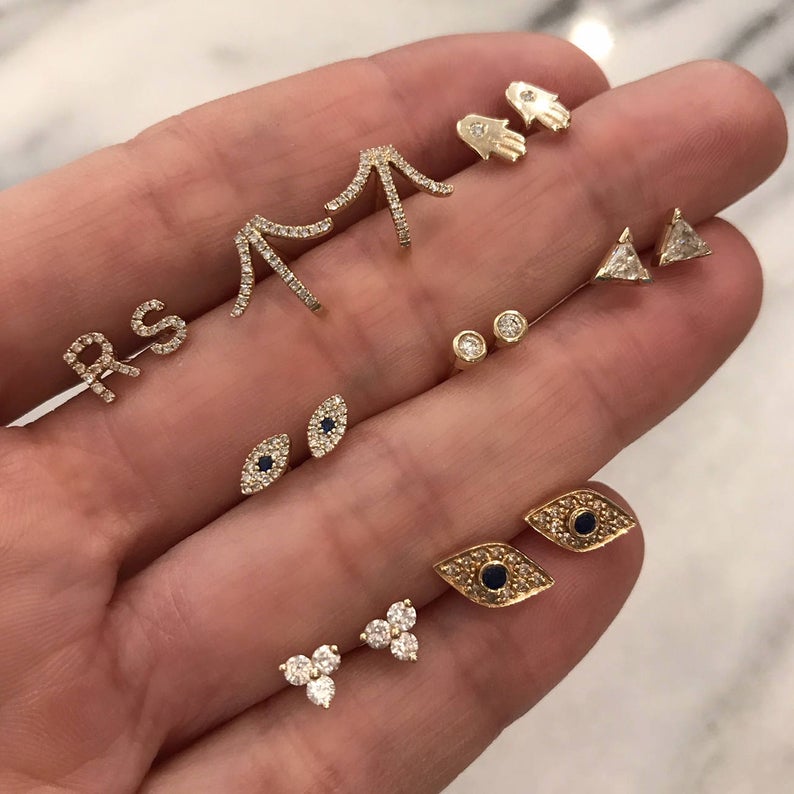Diamond Trillion Stud Earrings