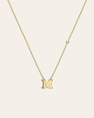 14k Gold Initial and Bezel Diamond Necklace