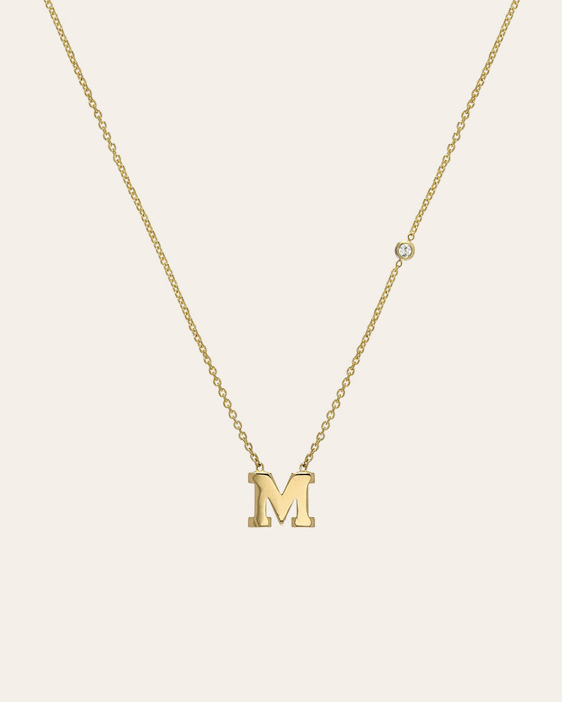 14K Gold Initial M Bracelet with Diamonds