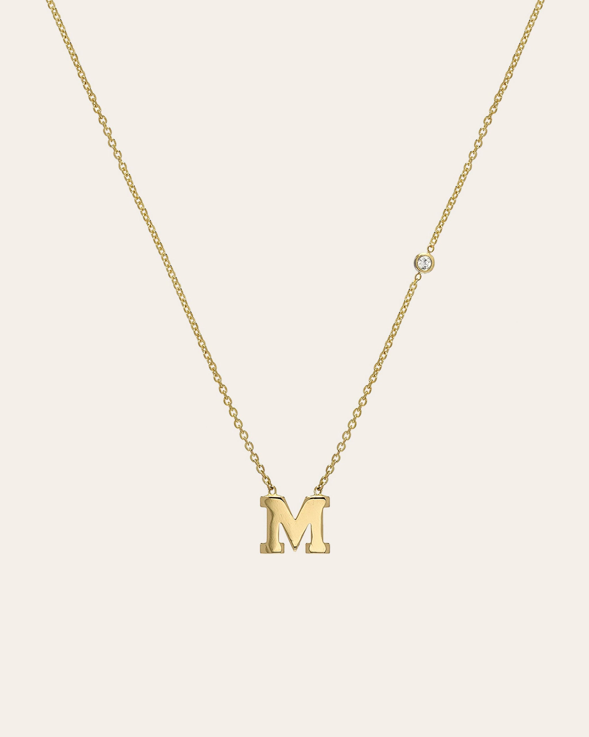 Zoe Lev Jewelry - 14k Gold Initial and Bezel Diamond Necklace