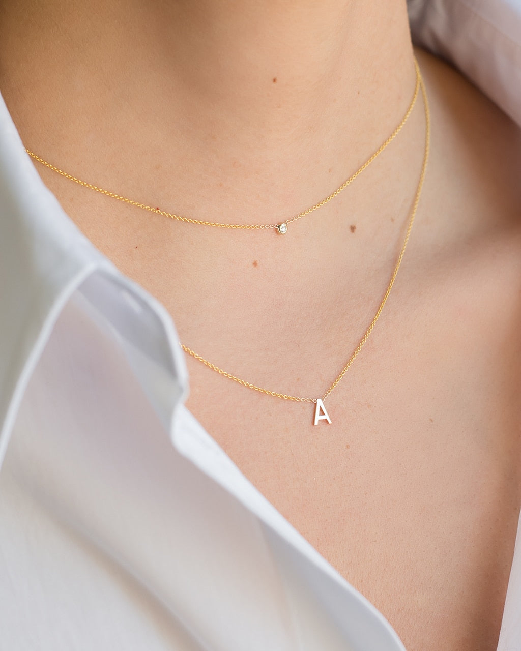 14K Rose Gold Mini Bezel Diamond Necklace