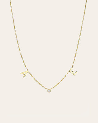 14k Gold Space Initial and Diamond Bezel Necklace