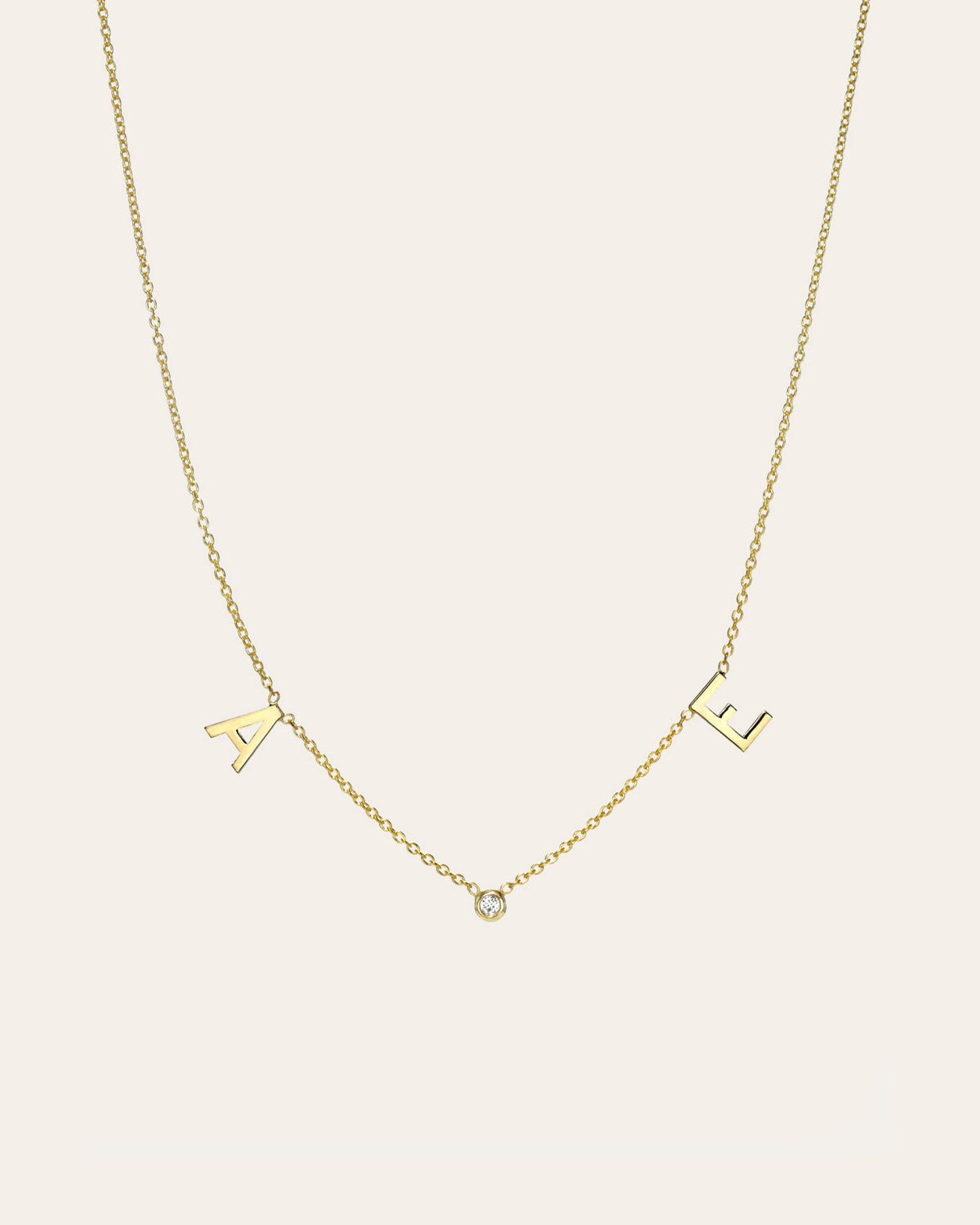14k Gold Space Initial and Diamond Bezel Necklace