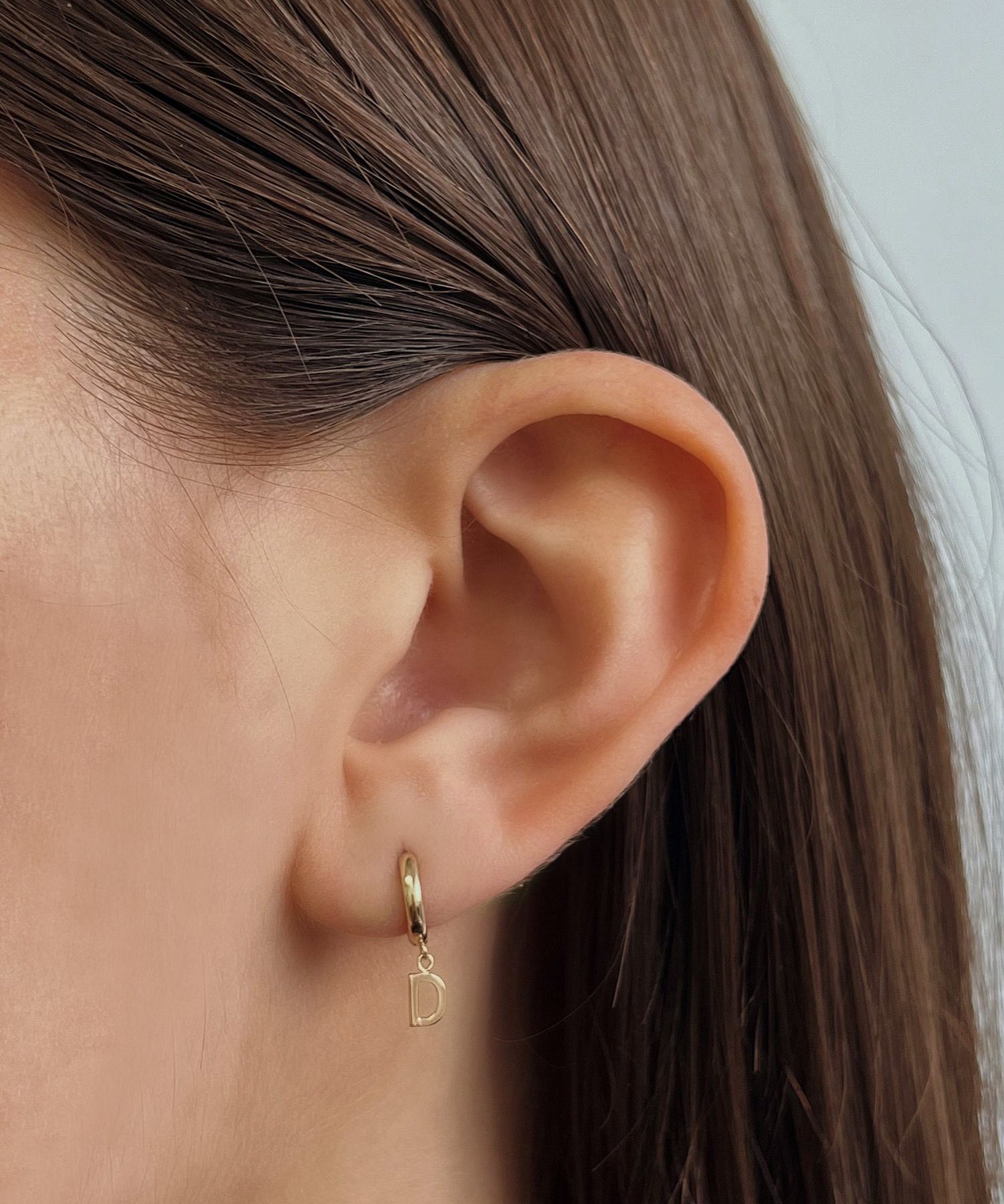 14k Yellow Gold Mini Huggie Earring with Initial 'D' SAMPLE SALE Zoe Lev Jewelry