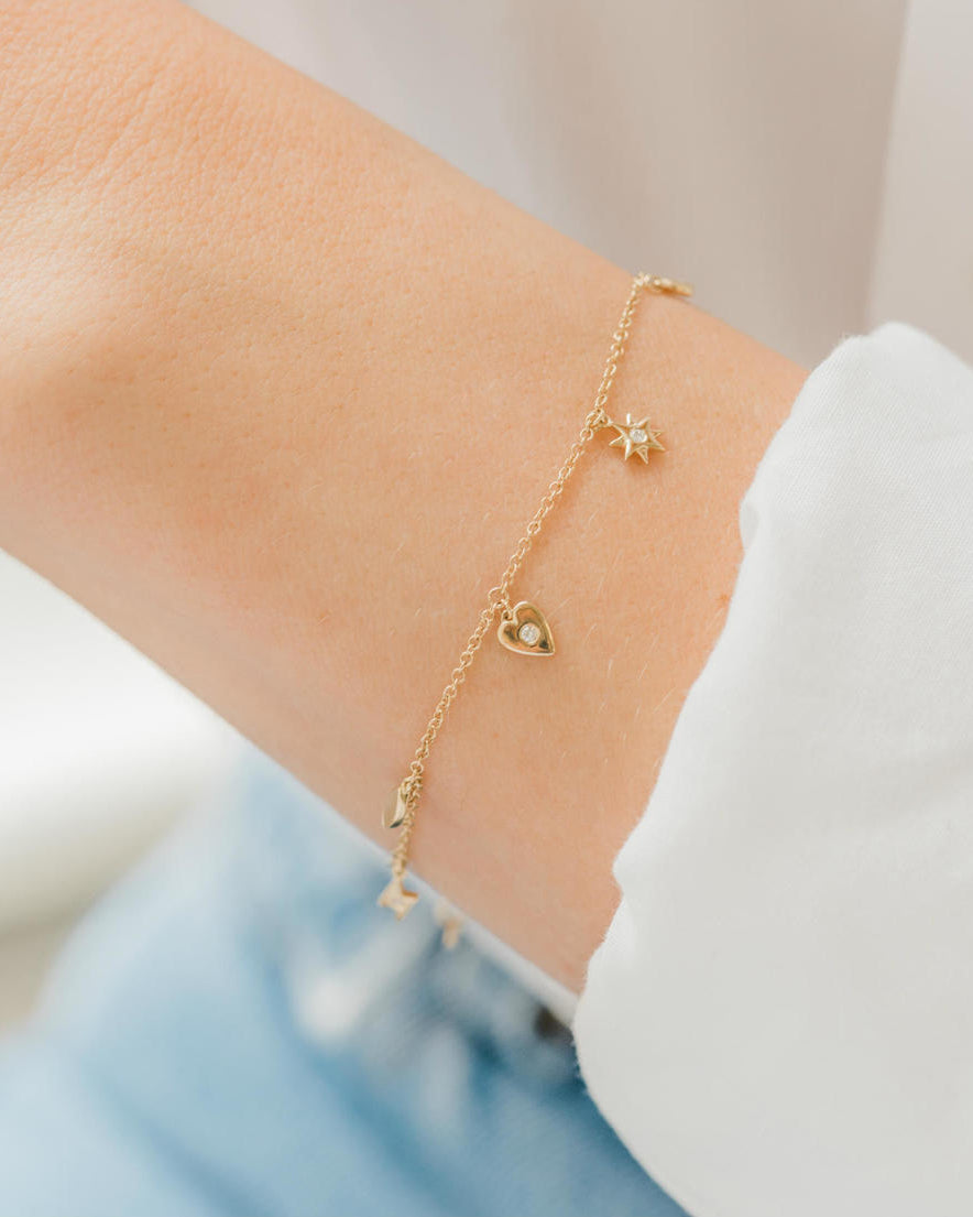 14k Gold and Diamond Charm Bracelet – Zoe Lev Jewelry