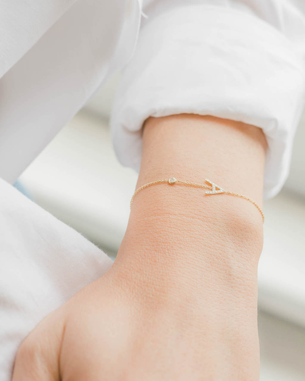 Diamond Initial & Bezel Bracelet Personalized Zoe Lev Jewelry