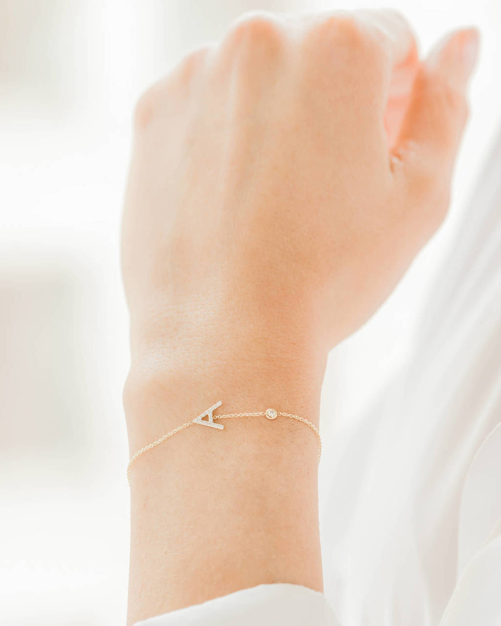 Diamond Initial & Bezel Bracelet Personalized Zoe Lev Jewelry