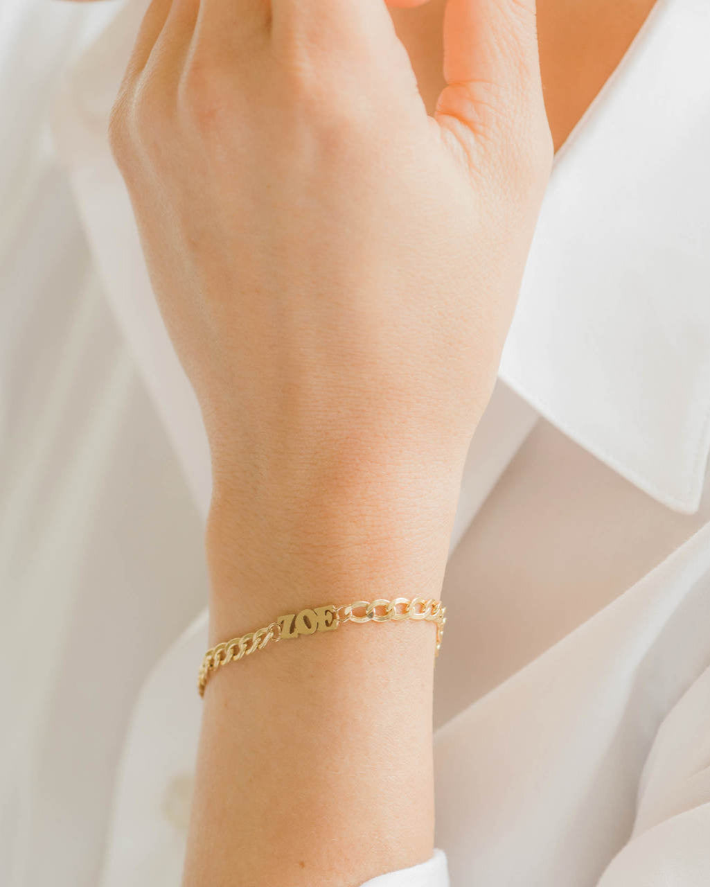 14k Gold Cuban Link Name Bracelet Personalized Zoe Lev Jewelry