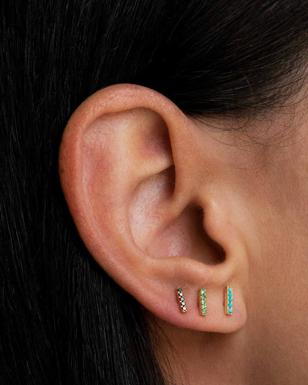 Emerald Bar Stud Earrings Zoe Lev Jewelry