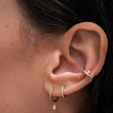 14k Gold Diamond Huggies with Drop Bezel Diamond Hoops & Huggies Zoe Lev Jewelry