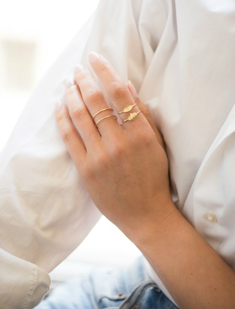 14k Gold Diamond Evil Eye Ring Zoe Lev Jewelry