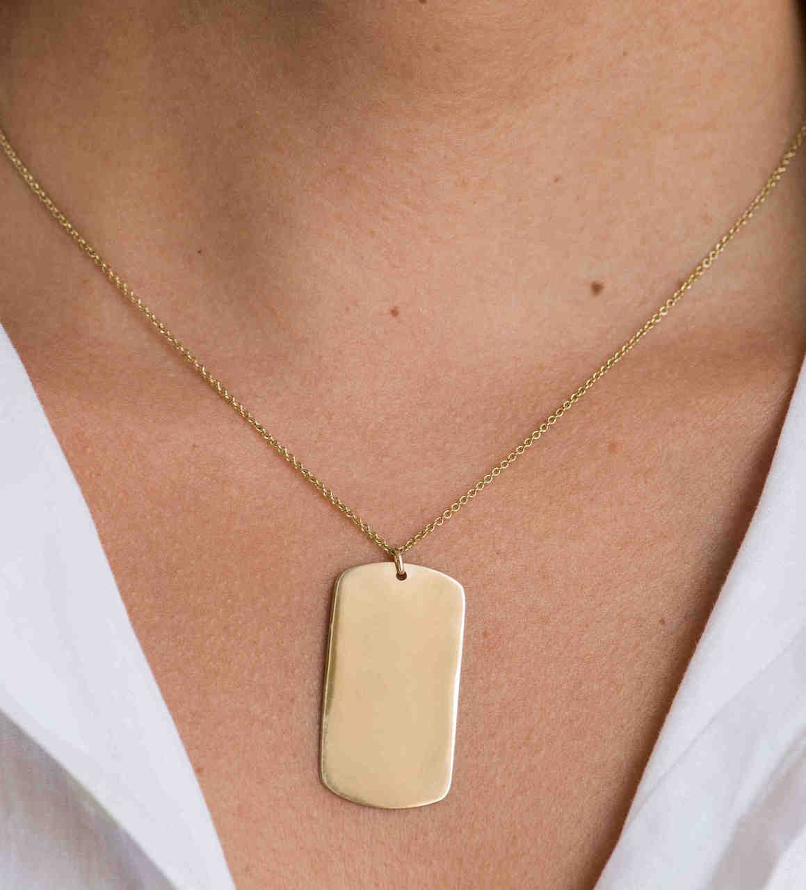 14k Gold Small Dog Tag Necklace - Zoe Lev Jewelry